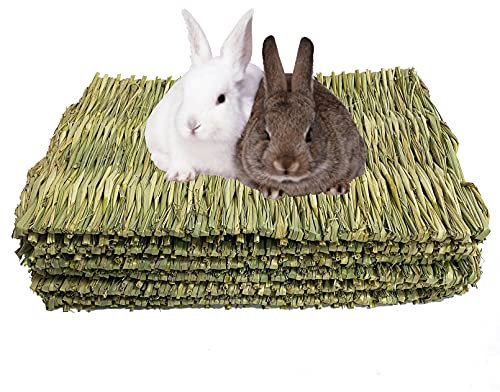 kathson 6 PCS Rabbit Large Grass Mat Natural Grass Woven Mat Rabbits Chew Toys Hay Bedding Nest for Small Animal Bunny Rabbit Guinea Pigs Hamster Chinchillas Puppy Biddy Sleeping Chewing