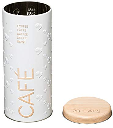 VITA PERFETTA 1 x Scatola per capsule di caffè, contenitore per cialde di caffè, porta capsule, bianco (18 x 8 cm)