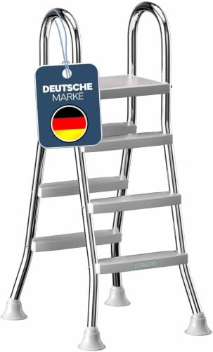 poolomio® Poolleiter Edelstahl mit Handlauf bis 100 cm | Einstiegsleiter mit 3 Stufen für Aufstellpools bis 1 m | sicherer Einstieg, langlebig, stabil | Sicherheitsleiter Traglast 120 kg