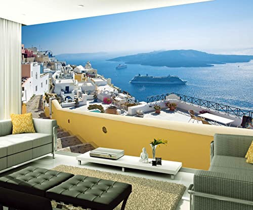 XAONUO Playa Fotomurales Decorativos Pared Vinilos Decorativos Papel Fotografico 3D Azul Playa Pueblo 400X280Cm Papel Pintado Cuadros Habitacion Bebe Posters Mural Pared