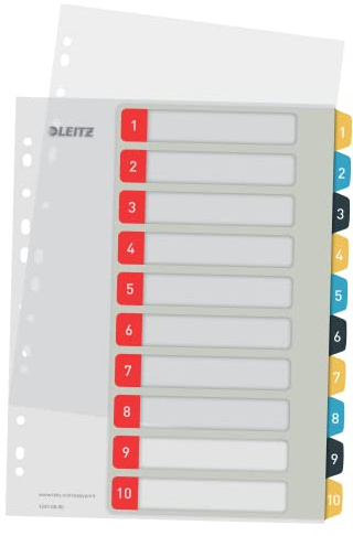 Leitz PC-beschriftbares Register in A4 Format, 15er Pack, 1-10, Robust, Mehrfarbig, Cosy-Serie, 12470000