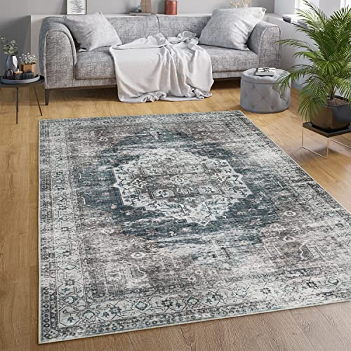 Paco Home Tappeto Salotto Moderno Soggiorno Tessuto Liscio Moderno Persiano Marocco Motivo Ornamenti Vintage Lavabile, Dimensione:80x150 cm, Colore:Grigio