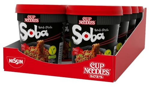 NISSIN Cup Noodles Soba Wok Style Chilli Flavoured, 92 g (8-Pack) | Quick & Easy Instant Noodles Meal, Vegetarian-Friendly, Low in Fat, Ready in 3 Minutes, Perfect for On-the-Go, Quick Snack