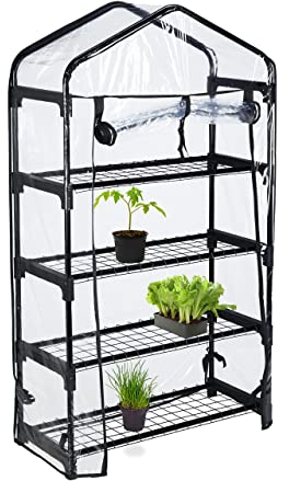 Relaxdays Serra per Il Balcone, in Acciaio e Telo in PVC, Giardinaggio, a 4 Piani, 125x69x29 cm, Nero Trasparente