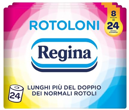 Regina Rouleaux - 24 Maxi Rouleaux de Papier Hygiénique, 500 Feuilles à 2 Voiles, Long Plus que Double que les Rouleaux Normales, Pack 50% Plastique Recyclé, Papier 100% Certifié FSC