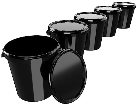 FIXEDBYU Lot de 5 seaux 30l Stables, hermétiques Stockage alimentaire Bureau, chambre d'enfant, ménage, atelier, gastronomie Noir