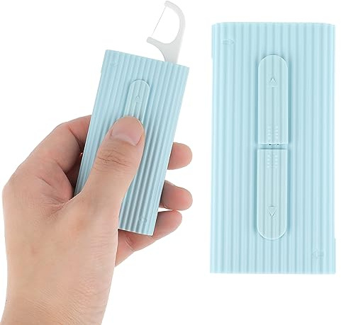 WLLHYF Étui de fil dentaire portable, distributeur automatique de choix de fil dentaire, étui de voyage, boîtes de support rechargeables avec 10 cure-dents pour le nettoyage des dents (bleu)