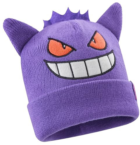 Pokemon Mütze Jungen, Warme Beanie Kinder Mütze, Wintermütze, Geschenke für Jungs & Mädchen (7-12 Jahre, Lila Gengar)