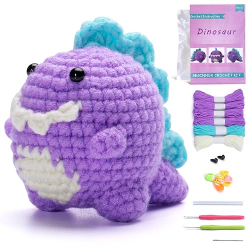 GIBZ Dinosaurier Häkelset für Anfänger Erwachsene Kinder, Häkel und Strickset mit Anleitung, Diy Häkelnadeln Set Ergonomische, Handwerkskunst