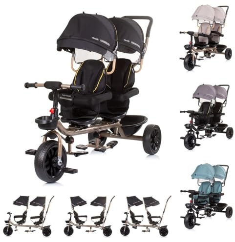 Chipolino Zwillingsdreirad Hip Hop, Zwei Kinder, bis 40 kg, Sitze 360° drehbar, Farbe:schwarz