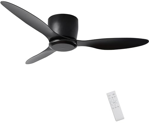 flysclean Ceiling Fan No Light with Remote Control, 42 Modern Timer Ceiling Fans Without Light with 3 Blades, 6-Speed Noiseless Reversible DC Motor for Patio Living Room Bedroom Black