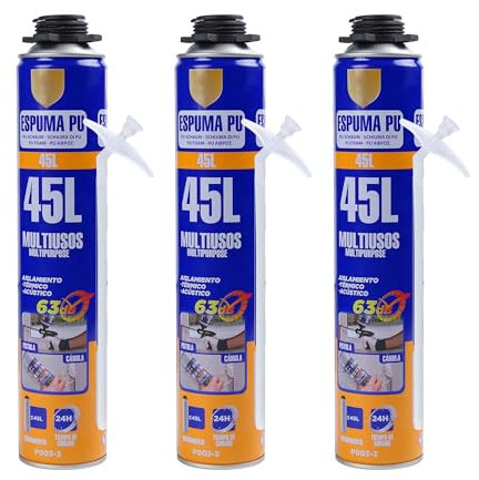 Espuma de Poliuretano de Alta Expansión Multiuso 750ml con Cánula - Protección Efectiva Contra Pérdida de Calor, Frío, Corrientes de Aire, Ruido y Humedad - 3 unidad