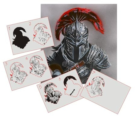UMR-Design Spartaner Helm Schablone Step by Step für Acryl, Airbrush, Spray, Lacke und Wandfarbe Größe XL