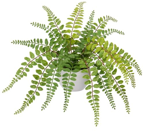 Arborus 7.8 Artificial Plant in Pot Artificial Fern Potted Green Plant Faux Button Fern in White Pot for Indoors Decor Garden Patio Home Windowsill Office Living Room Desk Table Decoration