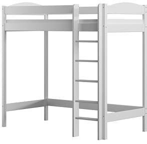 Need Sleep Loft Bed Letto a castello a soppalco con scale, letto a soppalco, per adulti e ragazzi (bianco, 190 x 80 – 180 cm alto)