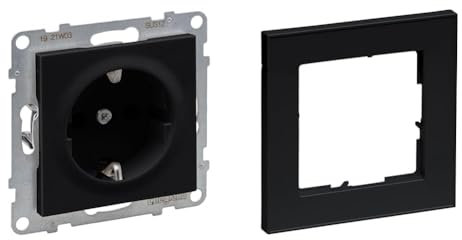 LEGRAND, SEANO+ Set, Schutzkontakt-Steckdose mit erhöhtem Berührungsschutz, Anschlussdose, Steckklemmen, 16A, 250V & 1-fach Rahmen, halogenfreies Thermoplast, Schwarz, 765320 & 765381