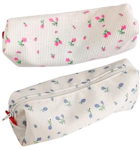 2 Pack Floral Federmäppchen | Pencil Case Aesthetic | Klein Mäppchen Pencil Case | Aesthetic Schlamppermäppchen | Multifunktionale Kosmetiktasche Schminktasche Federpenal für Mädchen Ju-ngen Teenager