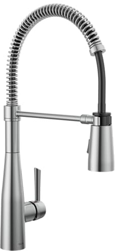 Delta Essa Pro Style Commercial Kitchen Faucet with Pull Down Sprayer, Brushed Nickel Single Hole Kitchen Sink Faucet, Single Handle, Arctic Stainless 9613-AR-DST