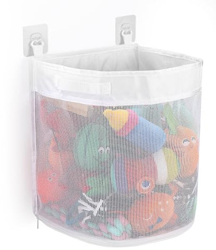 Bixury Sac à Jouet du Bain Organisateur de Jouets de Salle de Bain Sac de Rangement en Maille pour Bain Filet Jouet Bain Bebe 26,5 × 23,5 × 31 cm avec 2 Crochets pour Ranger Des Jouets