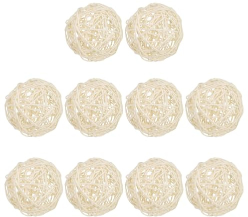 PATIKIL 3 Zoll Dekokugel Rattan, 10 Stück Dekorative Weidenrattanbälle für Mittelstücke Schüsseln Hochzeit Party Wohnkultur DIY Handwerk, Weiß