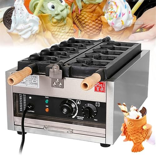 Dfdieratve Commercial Taiyaki Waffle Maker, Industrial Mini Fish-Shaped Waffle Iron, Non-stick Stainless Steel Waffle Iron Baker Machine for Restaurant Cafe Snack Shop Food Stall,Style1