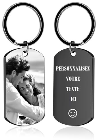 Porte-Clés Personnalisable avec Photo et Gravure Texte Double Face Porte Clef Personnalisé Cadeau pour Homme Femme Couples Amis et Famille