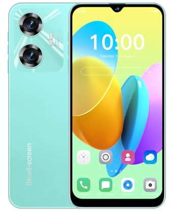 PrzTIk Telefono cellulare 4G, Android 12.0, 3 GB+32 GB/256 GB, 4500 mAh, display HD+ da 6,3'', Dual SIM 4G, doppia fotocamera, sblocco facciale, GPS, versione globale (C55-Green)