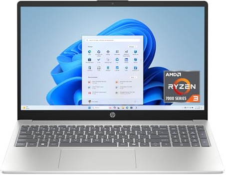 HP 15.6 inch Laptop, HD Touchscreen Display, AMD Ryzen 3 7320U, 8 GB RAM, 256 GB SSD, AMD Radeon Graphics, Windows 11 Home, Natural Silver, 15-fc0399nr