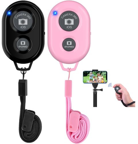 Wireless Bluetooth Camera Remote Control para Trípodes y Teléfonos Inteligentes, Control para Móvil con Bluetooth, Fácil Disparador Remoto para iOS y Android Smartphone, 2 Piezas - Negro Rosa