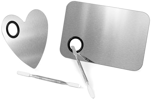 Yesaler Palette de Mélange Acier Inoxydable avec Spatule Outils Palette de Mélange d'art d'ongle pour Le Mélange Cosmétique de Colorant (Carré et Coeur)