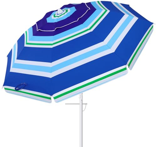BESPORTBLE 6.5ft Beach Umbrella Heavy Duty High Wind Parasols With Sand Anchor Tilt Sun Shelter UV 50+ Protection Outdoor Sunshade Umbrellas Carry Bag For Patio Garden Pool Backyard Stripe