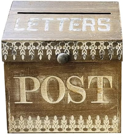 WAMJ AQDY Cassette Postali, Cassetta Posta Vintage, Cassetta Postale in Legno, per Tavolo o Piano di Lavoro, Marrone Rustico, 25 X 13 X 28 Cm