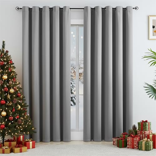 Rosehill Designs Grey Blackout Thermal Curtain 90 x 90 Drop Triple Weave Energy Saving Drape Extra Wide Noise Reducing Blackout Window Treatment 2 Panels for Rustic Living Room