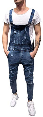 Tuta da uomo in denim strappata invecchiata distrutta jeans slim fit salopette da lavoro per uomo UK abbigliamento da lavoro elastico pantaloni monopezzo con tasca interna bretelle bretelle tuta da