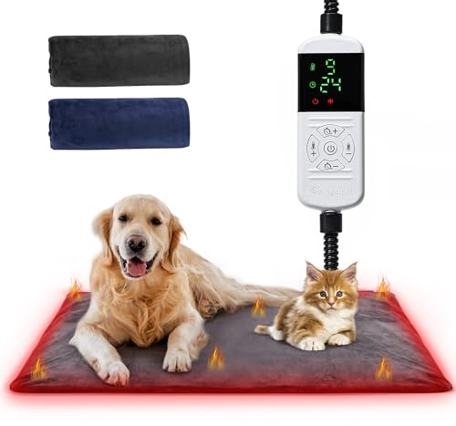 Angelpet Tapis Chauffant pour Chiens et Chats XL 60x90cm – 9 Températures (35–55℃) & 14 Minuteries (0–12/24H), Coussin Chauffant Électrique pour Animaux, Câble Anti-Morsure 1,8m, 2 Housses Lavables
