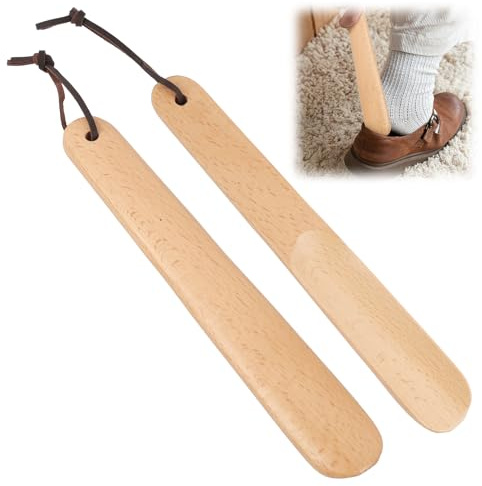 Calzador largo de madera con cordón para colgar – Herramienta ergonómica para hombres, mujeres, niños y mujeres embarazadas – Ideal para uso diario y personas con movilidad reducida.