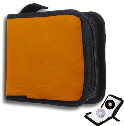 qhklew Porta CD Custodia, Dvd Organizzatore, Protable Oxford Panno 40 Dischi CD, Cerniera Custodia Organizer per Dischi Protettivi per Viaggi in Auto, Arancione