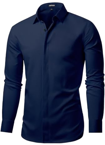 Casey Kevin Camicia Uomo Manica Lunga Formale Business Classiche Camicie Casual con Bottoni Nascosti Regular Fit Tinta Unit