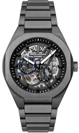 Armani Exchange Reloj para Hombre, Movimiento automático y Caja de 44 mm con Correa de Acero Inoxidable