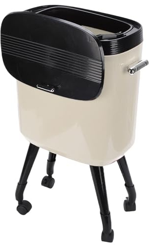 VBESTLIFE Bote de Basura con Patas Altas con Ruedas, 3,96 Galones/15 L, Diseño Estrecho con Tapa, Cubo de Basura Alto con Ruedas para Cocina, Oficina, Sala de Estar con Patas (blanco crema)