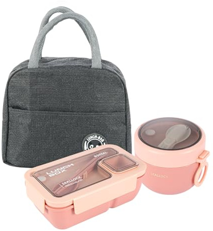 Minifactory Bento Box for Adults Lunch Box Set with Insulated Lunch Bag Utensils Leakproof Oats Container Meal Prep Containers for Work School Office Picnic Travel (Pink)