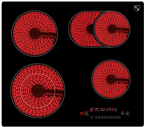 K&H Glaskeramikkochfeld NC-7206 [4 ZONEN] - Herdplatte 4 Kochfelder - Kochfeld 4 Platten Autark - Kochplatten 4er - Starkstrom-Anschluss - Kein Stecker Enthalten - 59CM 7200 Watt - 9 Leistungsstufen