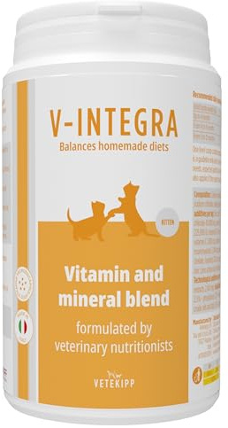 V-INTEGRA Chaton - Supplément Complet Riche en vitamines et minéraux pour la Ration ménagère et Barf des Chaton - 200 g - Produit en Italie