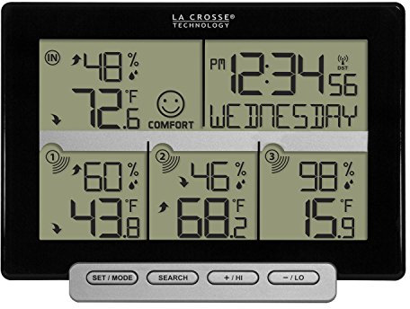 La Crosse Technology 308-1412-3TX-INT - Stazione meteo wireless (inclusi 3 sensori), colore: Nero