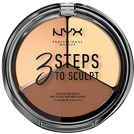NYX Professional Makeup 3 Steps to Sculpt Face Sculpting Palette- Gesichts-Puder zum definieren, konturieren und highlighten, 3 Nuancen, 15 g, Light 02