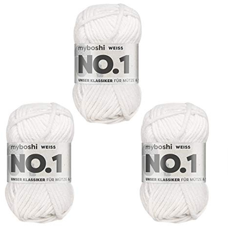 myboshi Garn zum Stricken und Häkeln - Modell No.1 mit Merinowolle Dickes Garn, Acrylharz, Weiß, 3_Knäuel