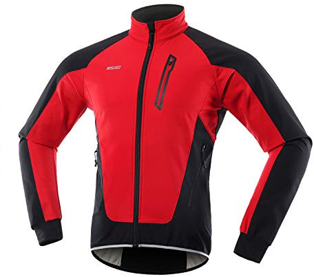 ARSUXEO Giacca Uomo da Ciclismo Giacca Moto Softshell per Primavera Invernale 20B Rosso M
