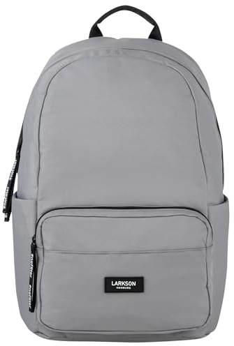 LARKSON Skolryggsäck flickor och pojkar tonåringar – No 3 – ryggsäck dam och herr för skola – 40 cm laptopfack – tillverkad av återvunnet PET – vattenavvisande, GRÅ, En Storlek