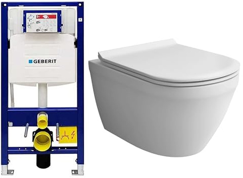Alpenberger Spülrandloses WC Hängend mit Nano Beschichtung | Keramik Wand WC & Geberit Spülkasten UP320 Duofix für Trockenbau | Keramik Toilette & WC-Sitz Abnehmbar | Toiletten Set Made in Europa