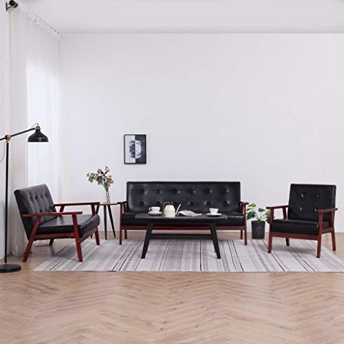 SKM 3-TLG Sofagarnitur Schwarz Kunstleder Wohnzimmer